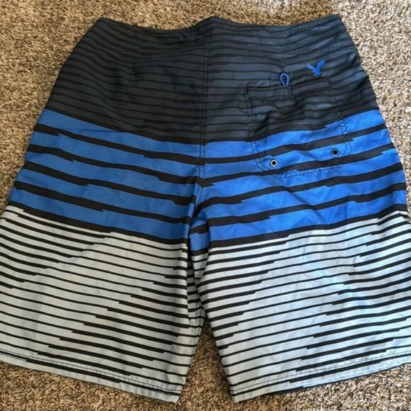 American Eagle Large 32 Blue Black Gray Board Short Swim Trunks - Picture 6 of 7